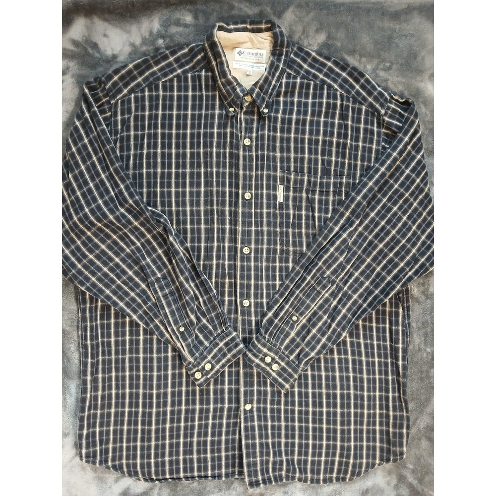 Columbia Flannel Fleece Mens XXL 2XL Shirt Gray Plaid Button Down